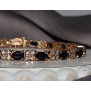 14k Yellow Gold Sapphire & Diamond Tennis Bracelet 15.9G / 7.5in